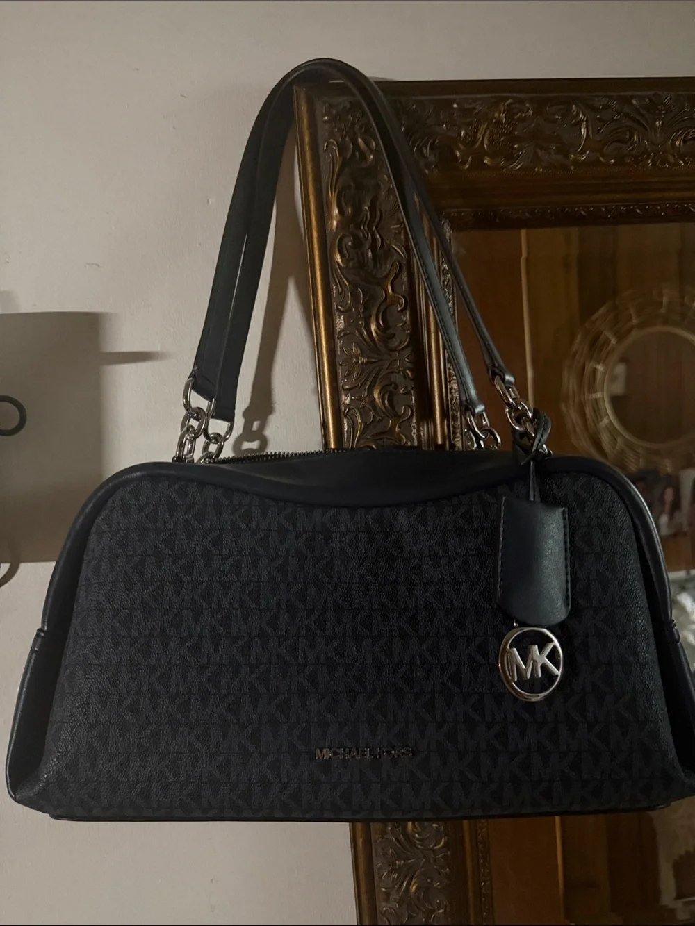 Michael Kors Black MK Logo Dome Satchel Navy blue